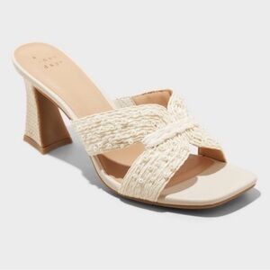 A New Day Tia Cream Pearl Mule Heels with woven strap size 6 new with tags, box